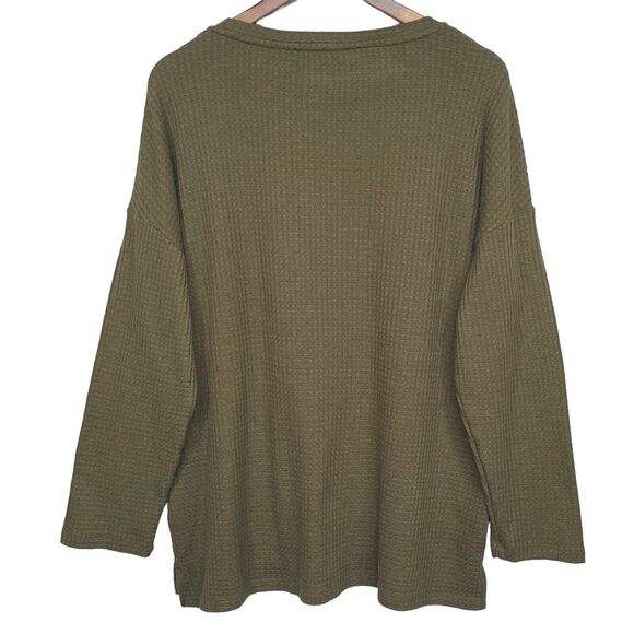 Sanctuary Social Standard Thermal Top Women Size XL Green V Neck Waffle‎ Knit - Picture 5 of 12